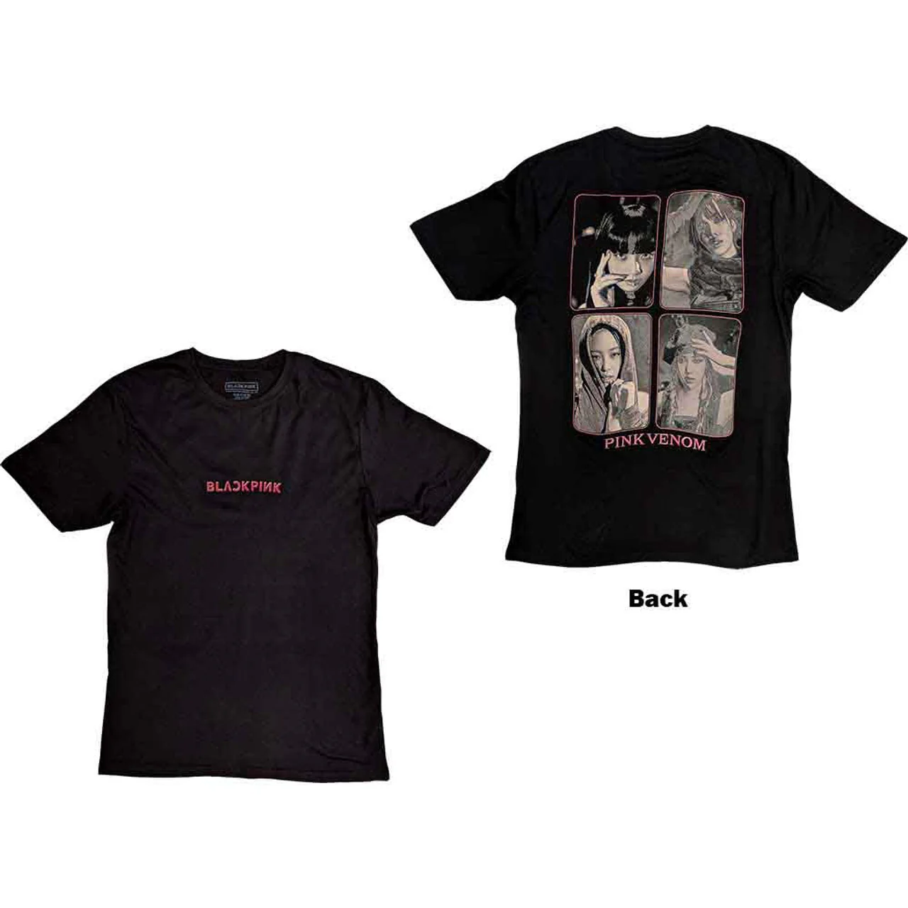 BLACKPINK Pink Venom Group Photo Black Small T-Shirt - Image 3