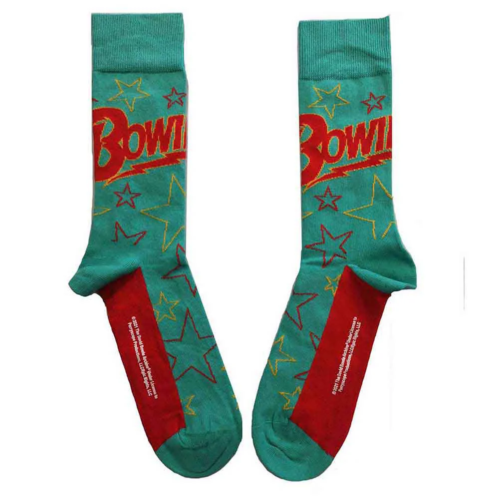 David Bowie Unisex Ankle Socks: Stars Outline (Green) (UK Size 4 - 7)