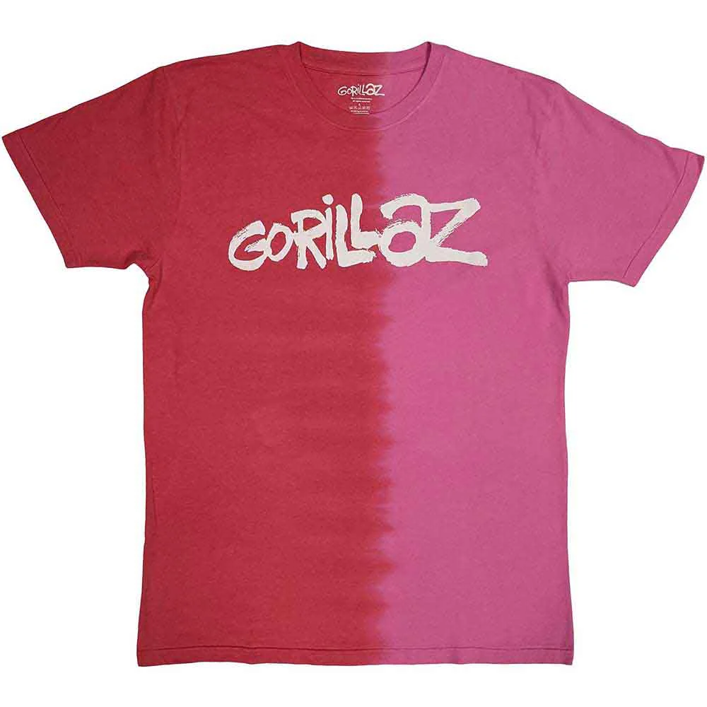 Gorillaz Two-Tone Brush Logo Red and Pink Large T-Shirt