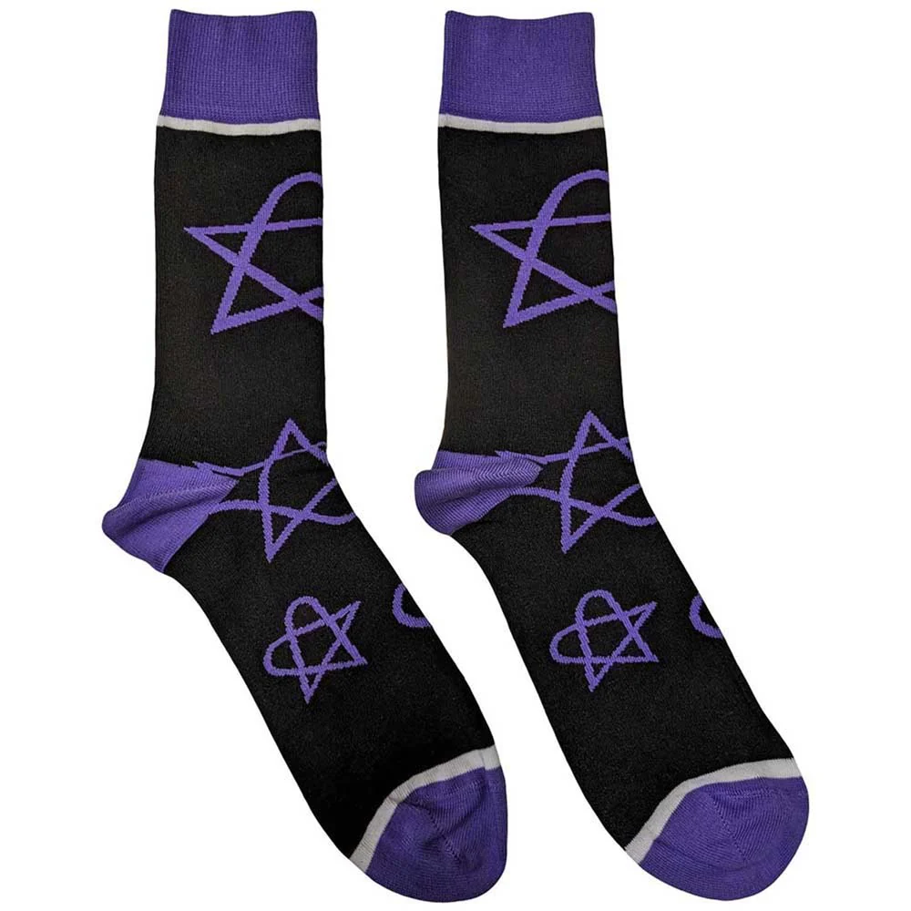 HIM Unisex Ankle Socks: Purple Heartagrams (Black) (UK Size 7 - 11)