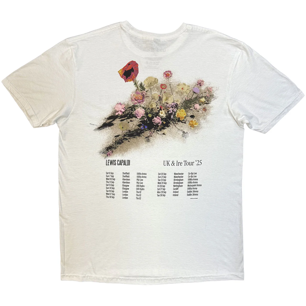 Lewis Capaldi Flowers UK Tour '25 White X-Large T-Shirt - Image 2