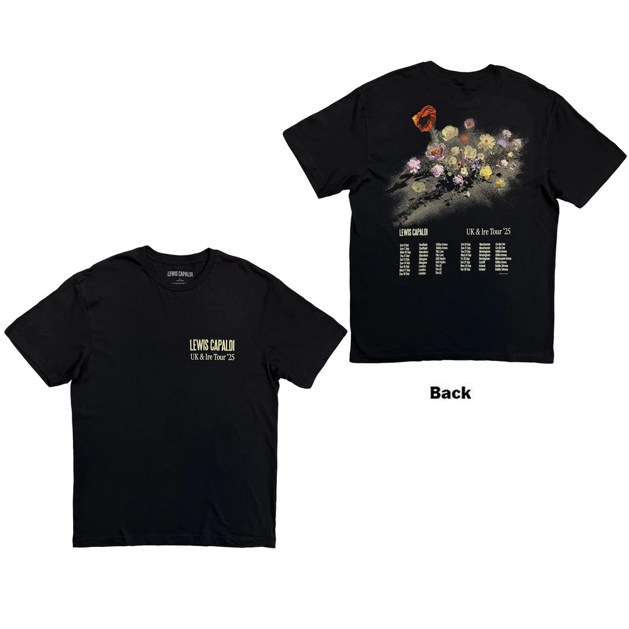 Lewis Capaldi Flowers UK Tour '25 Black Large T-Shirt - Image 3