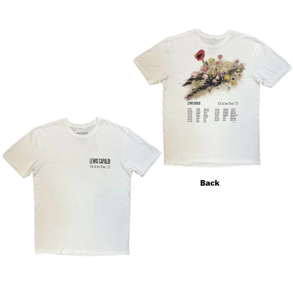 Lewis Capaldi Flowers UK Tour '25 White Small T-Shirt - Image 3