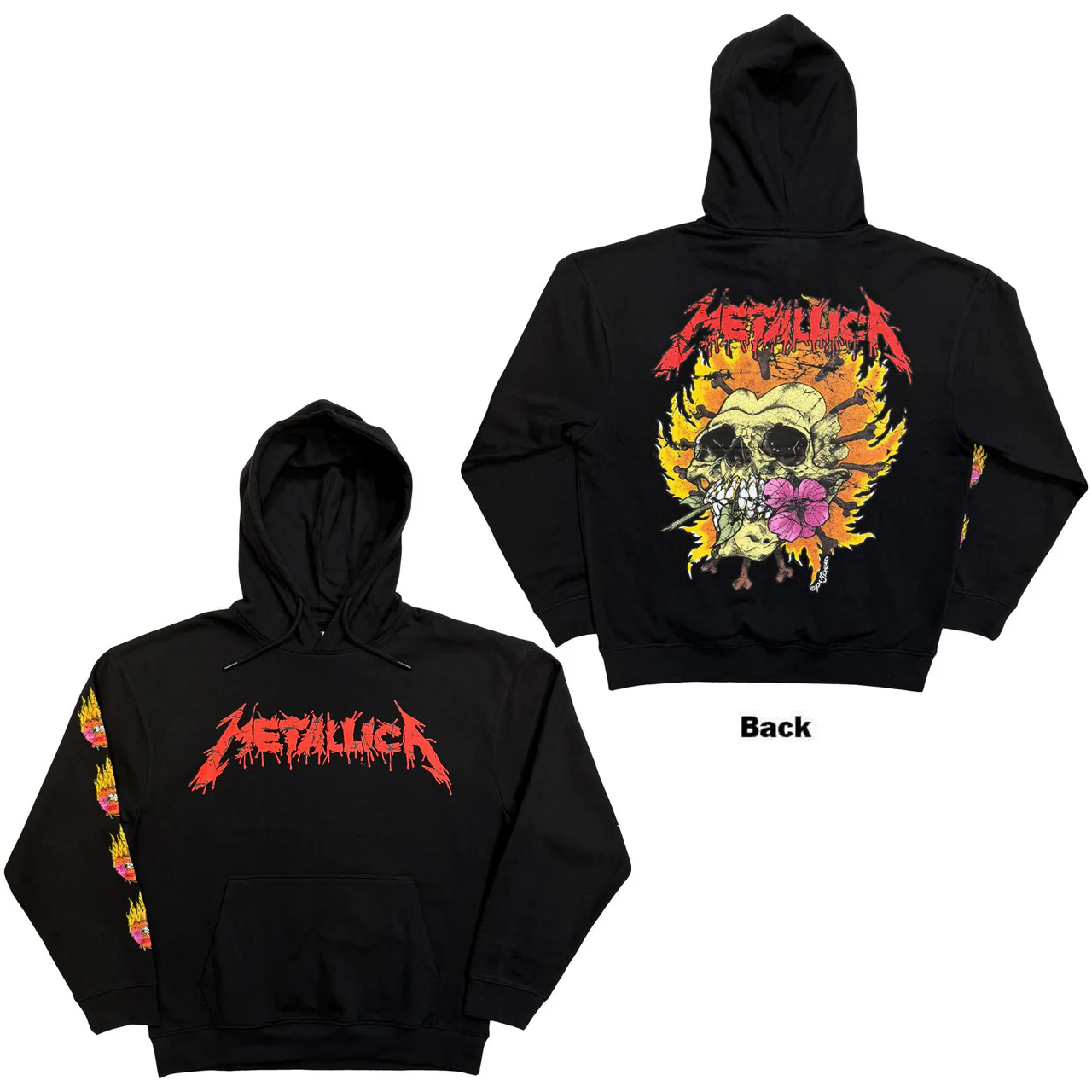 Metallica Flower Skull Black X-Large Hoodie - Image 3