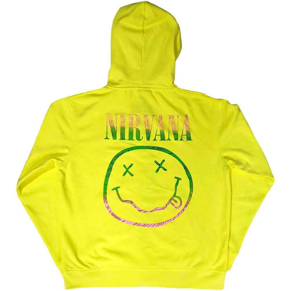 Nirvana Sorbet Ray Happy Face Neon Yellow Medium Zipped Hoodie - Image 2