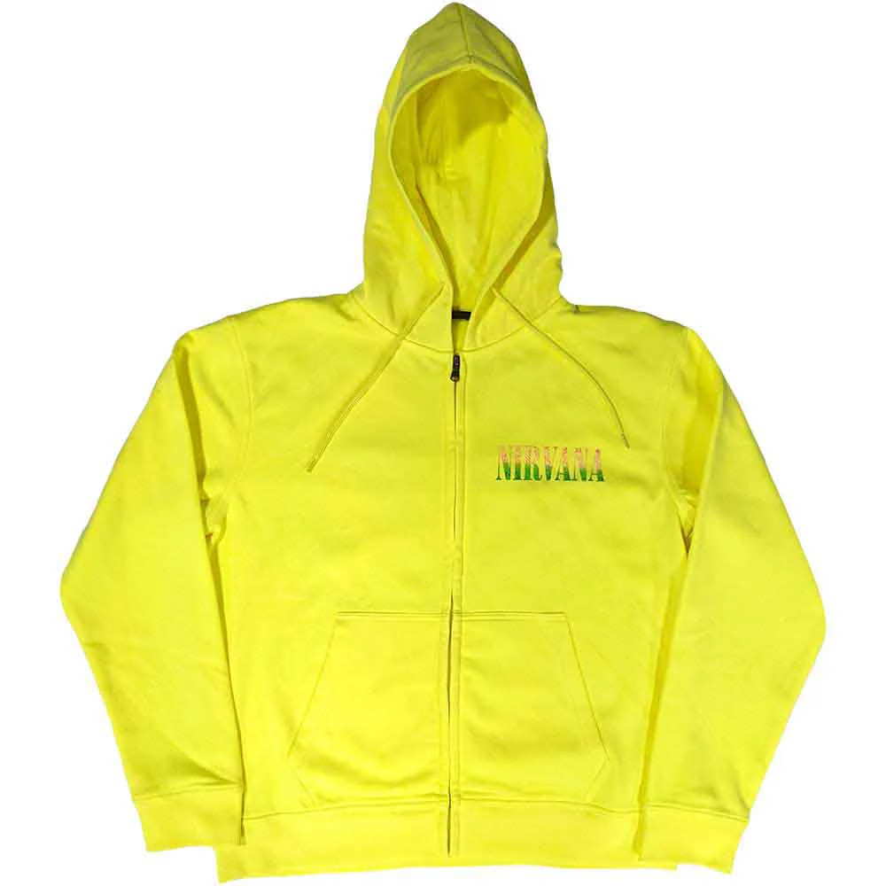 Nirvana Sorbet Ray Happy Face Neon Yellow Small Zipped Hoodie