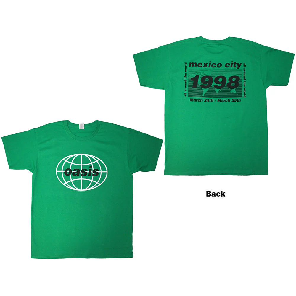 Oasis 1998 World Tour Mexico City Green Small T-Shirt - Image 3
