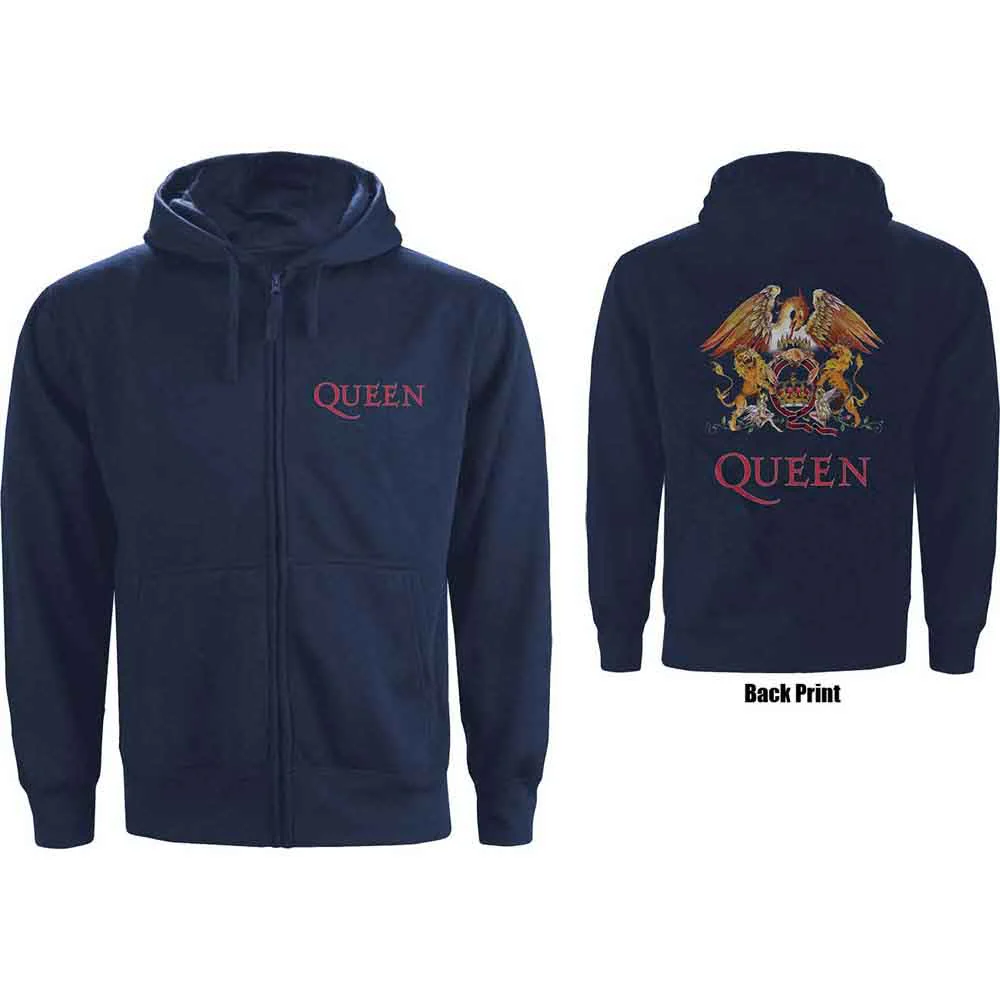 Queen Classic Crest Navy Blue Medium Zipped Hoodie - Image 3