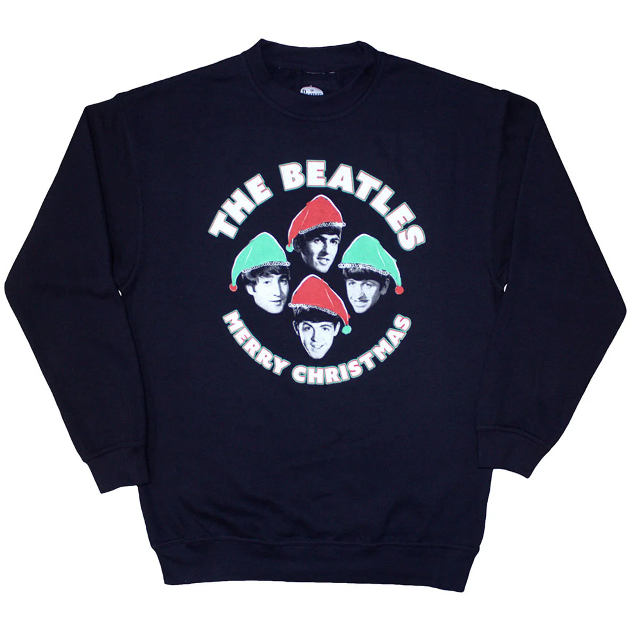 The Beatles Christmas Hats Navy Blue Large Sweatshirt