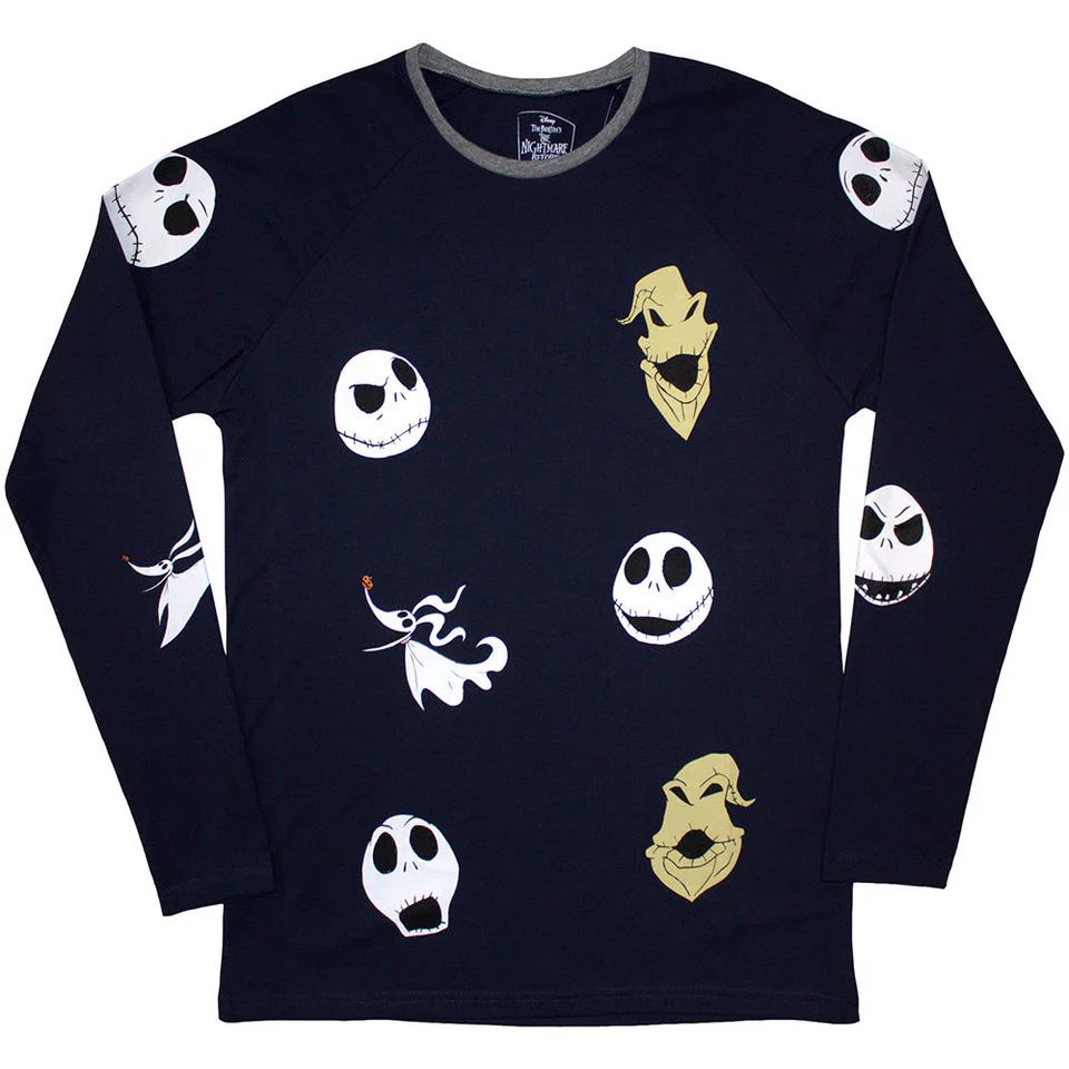 The Nightmare Before Christmas Character Heads Navy Blue Long Sleeve XX-Large T-Shirt